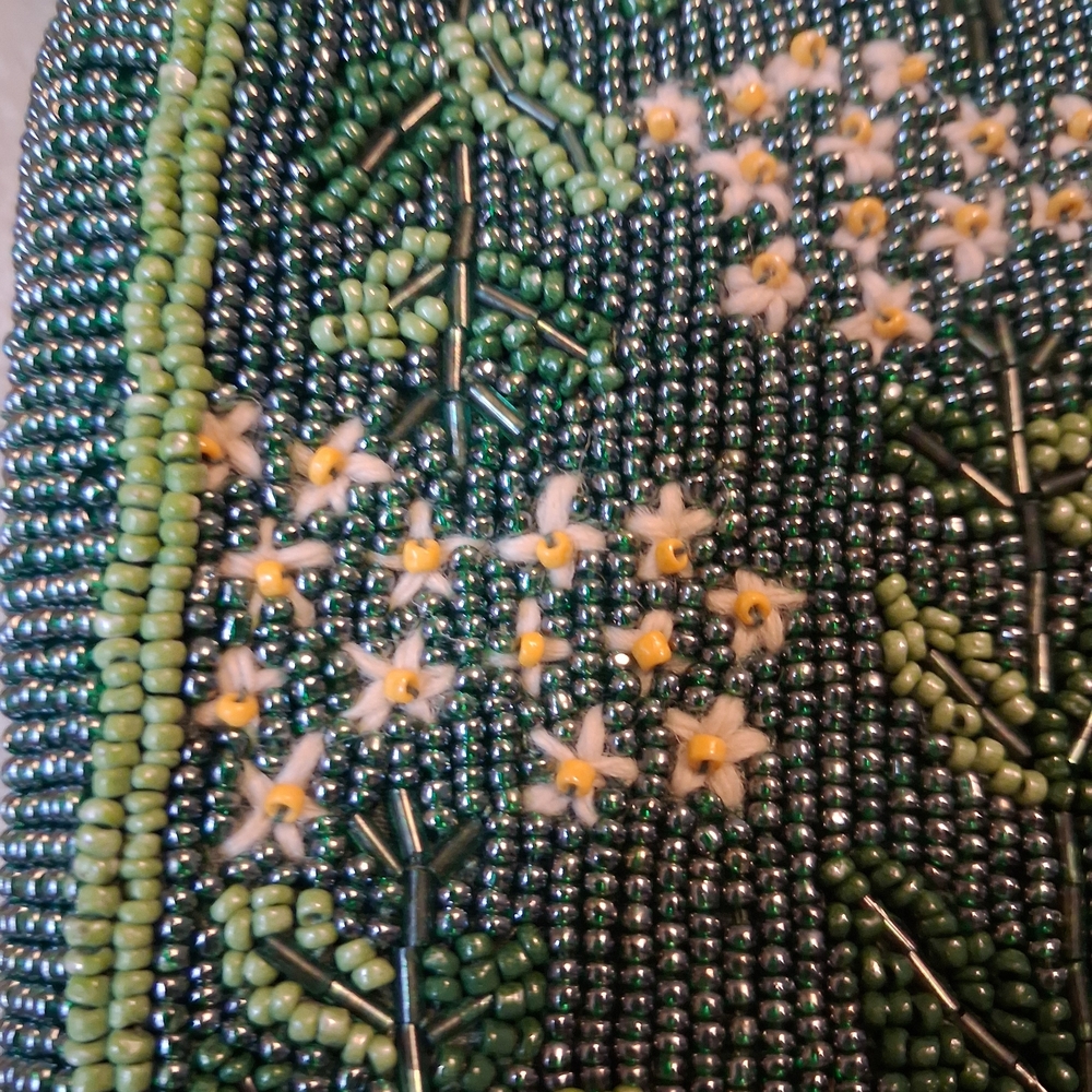 Anthropologie Green Floral Beaded Shoulder Bag - Picture 5 of 6